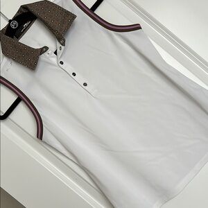 RLX Ralph Lauren, White Sleeveless Shirt with Patterned Collar, Size S